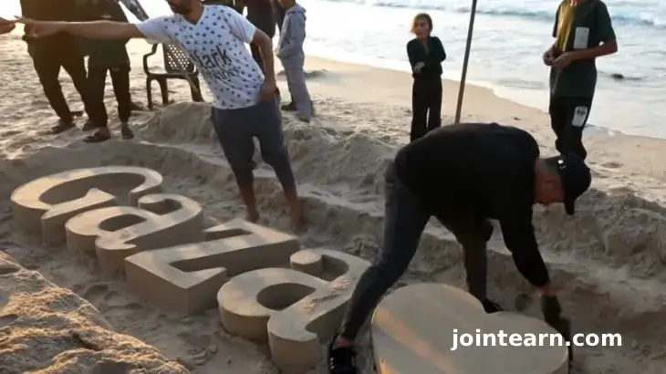 Palestinian Artists Create Sand Sculptures on Gaza Beach Amid Ongoing Conflict
